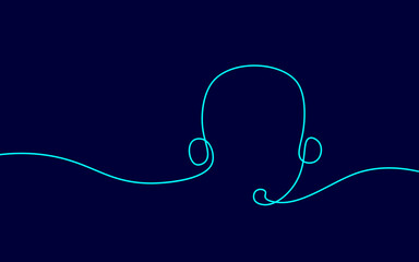 Obraz premium Continuous line headphone. Wire set one line call telephone hotline support service. Business assistance answer internet message vector illustration