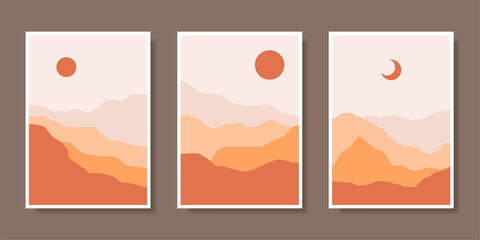 Hand drawn abstract landscape covers collection. Vector illustration