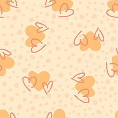 Romantic seamless pattern with hearts and abstract dots. Hippie aesthetic print for fabric, paper, T-shirt. Doodle vector illustration for decor and design.