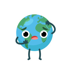 Scared character emotional planet earth. Environment day concept.