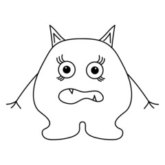 Cute Doodle monster. Funny line hand-drawn alien. Vector illustration.