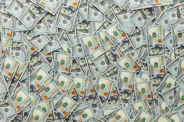 Obraz premium bills of 100 dollar american paper vintage money cash. View from above.