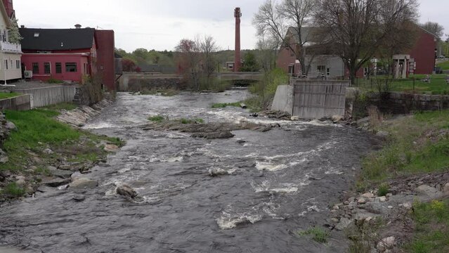 Exeter, New Hampshire, USA. 05-09-2021. Squamscott River in May. View from Founders Park