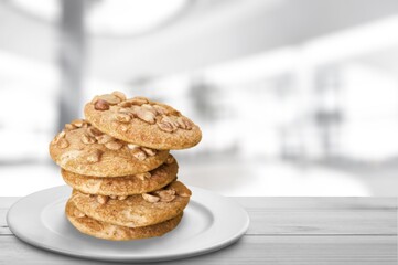 Stack of the Butter biscuits. Sweet cookies on plate.