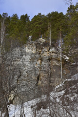 Snow-covered gypsum rock outcrop Yermak Stone