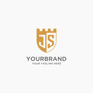 Monogram JS logo with shield and fort, elegant luxury initial logo design