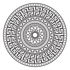 Circle greek mandala design. Round meander borders. Decoration elements patterns. Vector illustration isolated on white background