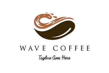 Fototapeta premium Vintage Retro Coffee Bean with Ocean Beach Wave for Cafe Bar Logo Design Vector