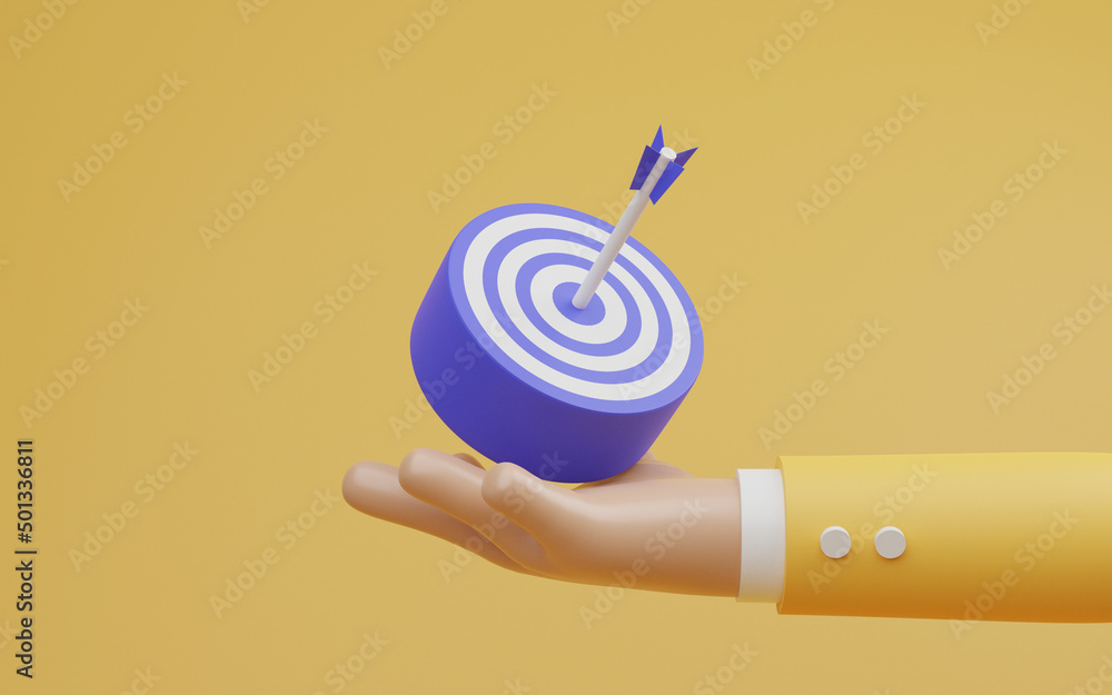 Poster businessman holding dartboard for setup challenge business objective target and goal concept by 3d r