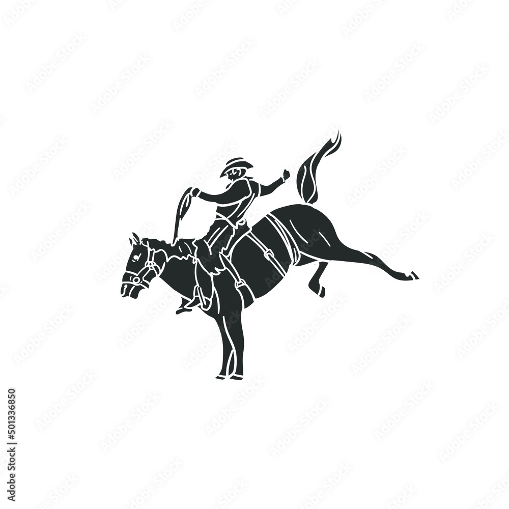 Poster rodeo icon silhouette illustration. western vector graphic pictogram symbol clip art. doodle sketch 