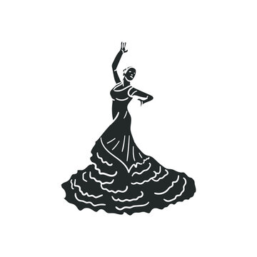 Flamenco Icon Silhouette Illustration. Spanish Dance Vector Graphic Pictogram Symbol Clip Art. Doodle Sketch Black Sign.