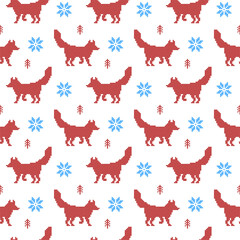 Walking foxes seamless Christmas background