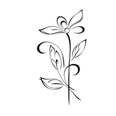 ornament 2294. stylized blooming flower on a straight stem with leaves and curls. graphic decor
