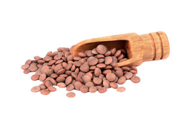 Dry Organic Brown Lentils against on white background Healthly food Legumes