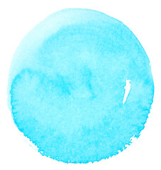 Painted circles of blue gouache paint isolated on white background