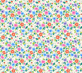 Floral pattern. Pretty flowers on white background. Printing with small colorful flowers. Ditsy print. Seamless vector texture. Spring bouquet. Stock vector.