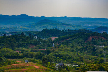Suburban mountain landscape and distant mountains in Nanning, Guangxi, China