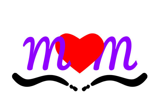 Mom letters with red heart.  icon design. Illustration isolated on white background. Love mom concept. Happy mother's day