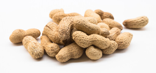 bunch of ecological peanuts on a white background