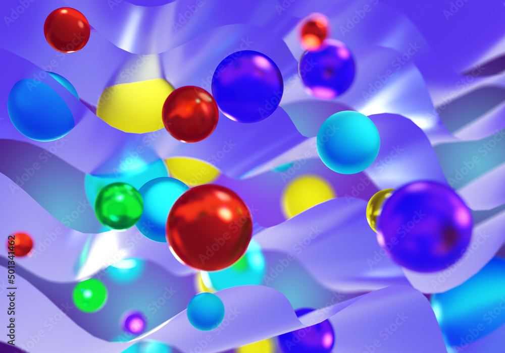 Poster iridescent bubbles background. iridescent bubbles float in zero gravity. abstract background with vo