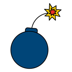 Obraz premium Cartoon bomb with burning wick on white background. Hand drawn doodle style. Vector icon illustration.