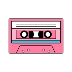 Hand drawn cartoon audio tape on white background. Retro audio cassette. Vector icon illustration.