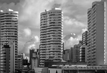 Brazilian city. Buildings and skyscraper at dusk. Very sharp black and white photo of city and buildings