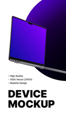Isometric Laptop Vertical Mockup. Simple Social Media Banner, Stories Design. Vector illustration