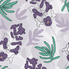 Lavender plant, flower one-line art drawing. Simple seamless vector illustration