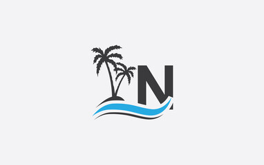 Nature water wave and beach tree vector art logo design with the letter and alphabet