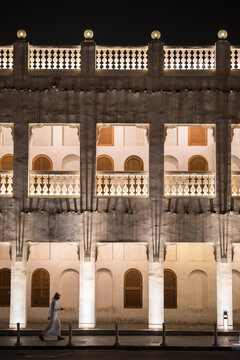 Doha, Qatar, April 22,2022: Night views of the traditional Arabic architecture of Souq Waqif Market.