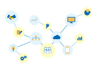 ビジネスアイコンでつながりを現したイラスト