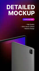 Vertical banner for Tablets Presentation. Devices from different angles. Advertisement Stories template. Vector illustration