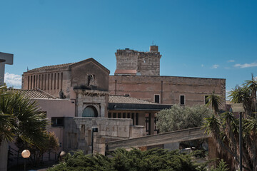 view of old facade in the old City of Cagliari in a sunny day - Sardinia.