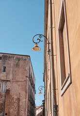view of old facade in the old City of Cagliari in a sunny day - Sardinia.