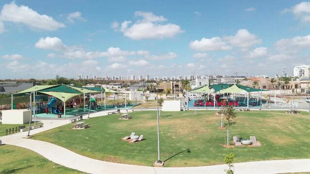 skate's playground at the noon, shot from above ,at southern district city in israel named by netivot