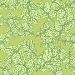 Fototapeta premium Seamless pattern engraved tree branches. Vintage background summer twigs in hand drawn style.