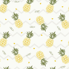 Seamless Pattern love pineapple fruit on zig zag background. Design for scrapbooking, decoration, cards, paper goods, background, wallpaper, wrapping, fabric and all your creative projects