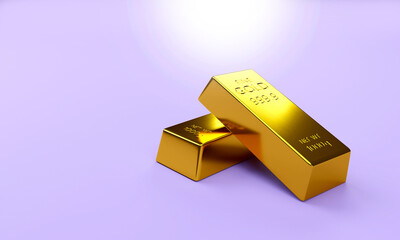  gold bars 3D rendering background with space