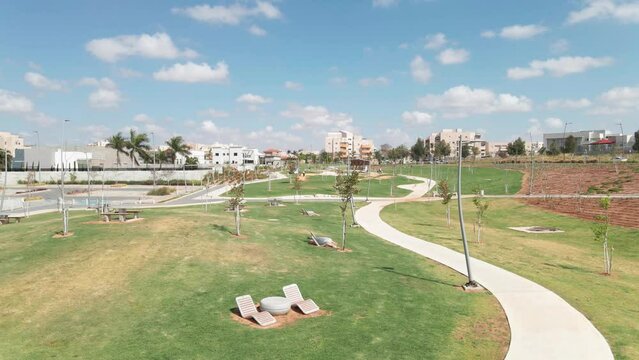 playground in the morning at southern district city in israel named by netivot