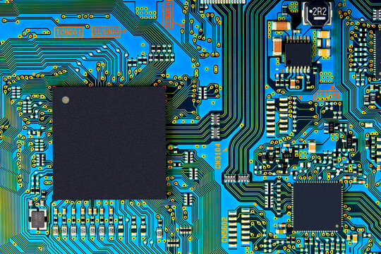 Electronic circuit board close up.	