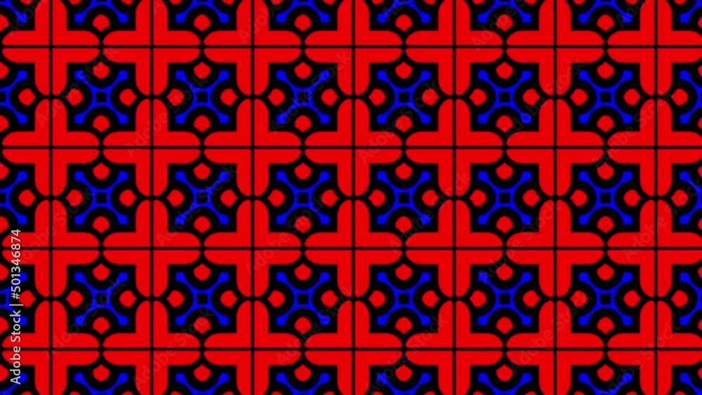 Poster dominant dark red dotted tiles moving in a loop animation