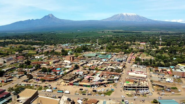 Mount kilimanjaro view . Small settlement of houses with Kilimanjaro background. Kilimanjaro Africa kenya Oloitokitok area