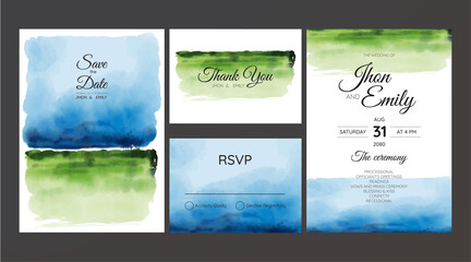 green and blue wedding set with a beautifully hand-drawn watercolor background