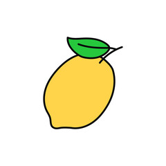 Lemon with leaf simple vector illustration