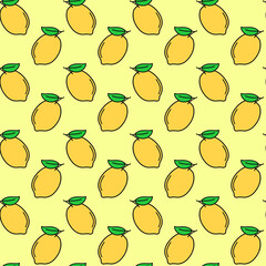 Lemons vector seamless pattern, bright fruit background