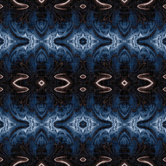 Dark indigo blue bandana style tie dye print pattern. Seamless ethnic silk home decor design with a masculine color tile. For modern vintage cushion, pillow and boho fashion repeat print.