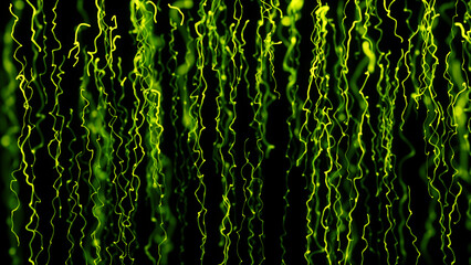 Neon Green Strings Illustration. Long neon green strings on black background.