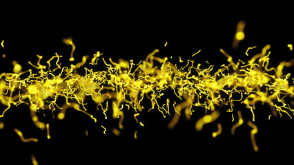 Vibrant Yellow Strings of Energy. Abstract yellow color strings on black background.