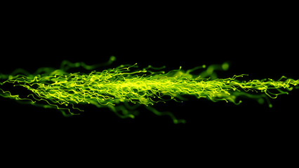 Abstract Bunch of Strings. Neon green strings on black background with focus.